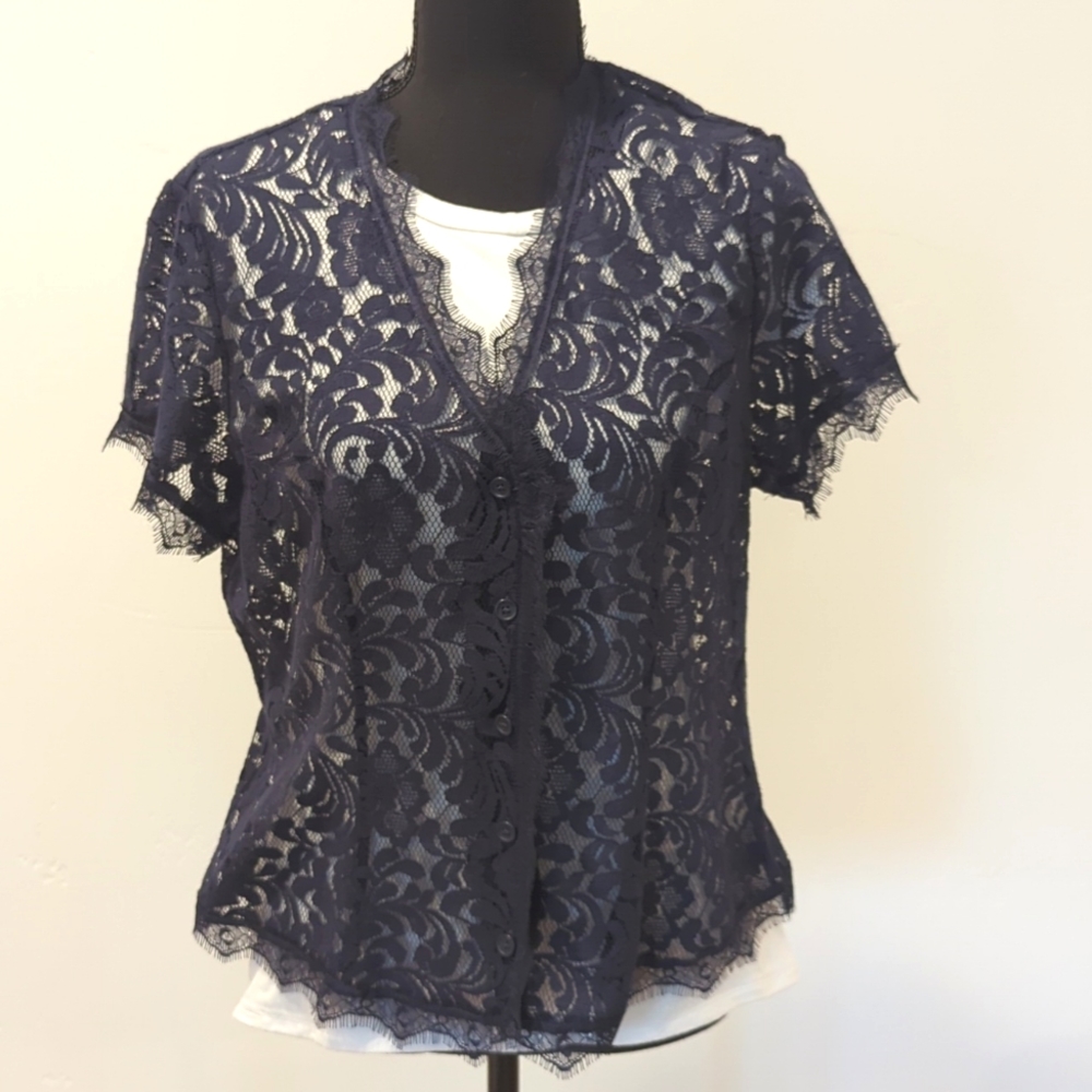 CAbi London Calling Navy Lace Topper Style 3073 size M NWOT